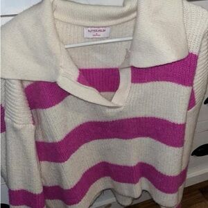 Women's Pink and Cream Striped Sweater